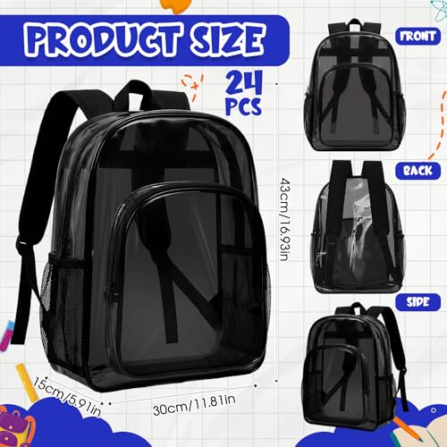 Image of Amylove 24 Pcs Clear Backpack bulk for Stadium Events Heavy Duty PVC Transparent Bookbag for College Workplace Security (17 Inches,Dark Black)