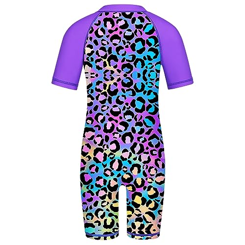 Image of TFJH E Short Sleeve Girls Swimsuits UV 50+ One Pieces Zipper 2-14Y | From beach vacations and pool parties to cruises and water parks, this colorful floral swimsuit is her summer favorite