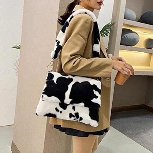 ABOOFAN Bolsa de Ombro de Pelúcia Feminina Bolsa de Ombro de Falsa Com Estampa de Vaca Retrô Crossbo