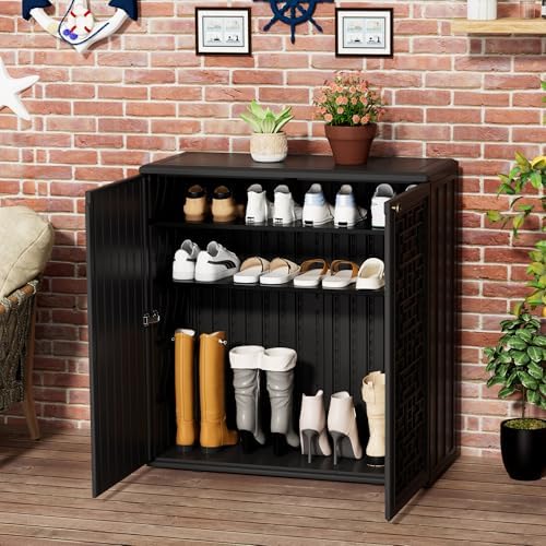 Mrosaa Outdoor Storage Cabinet Waterproof with Shelf,Resin Storage Sheds Outdoor Cabinets for tub Towels/Chemicals/Grill Items/Patio/Garden/Backyard, Size 34.3''L*15''W*36.2''H（Black） — view 7