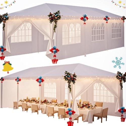 HOTEEL 10'x30' Canopy Party Tent with 6 Removable Sidewalls, Outdoor Event for Weddings, BBQ, Parties, Patio Camping Gazebo, Waterproof, White