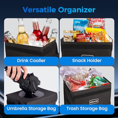 Image of Beicarin Car Trash Can with Lid - Trash Bag Hanging with Storage Pockets Leak-Proof Collapsible and Portable Waterproof Garbage Bin, 2.05 Gallons Multipurpose Trash Bin for Car