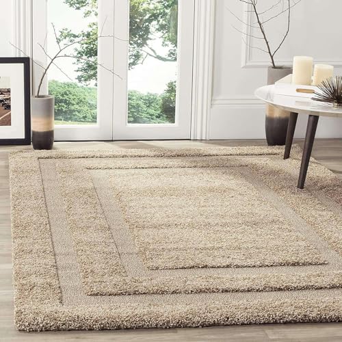 Image of Beige Microfiber Plush Shaggy Carpet 12x14 Feet Designed with Soft Dense Fibers, Anti Skid Backing and Handwoven Comfort for Bedrooms, Living Rooms and Home Spaces