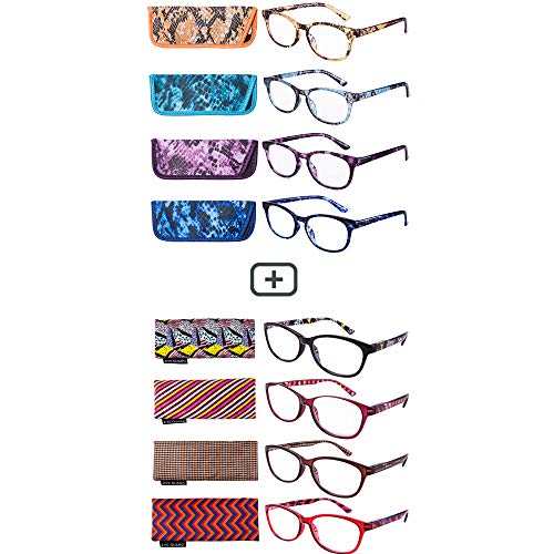 EYEGUARD Reading Glasses 8 Pack Quality Fashion Colorful Readers for Women
