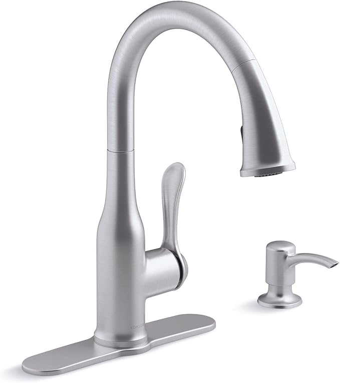 Kohler R23863-SD-VS Motif Kitchen Faucet with Pull Down Sprayer and Soap  Dispenser, Vibrant Stainless
