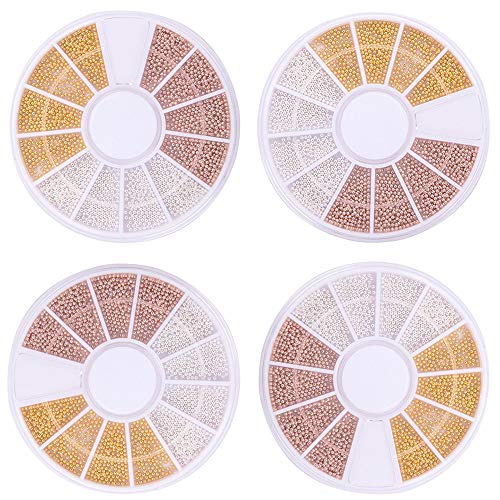 Nail Art Decoration Caviar Beads 4 Boxes Mixed Size Metal Micro Bead Gold Silver Champagne Mini Stainless Steel 3D Design Nail Art Balls for Women Fingernails Toenails Decor Manicure Tips Wraps