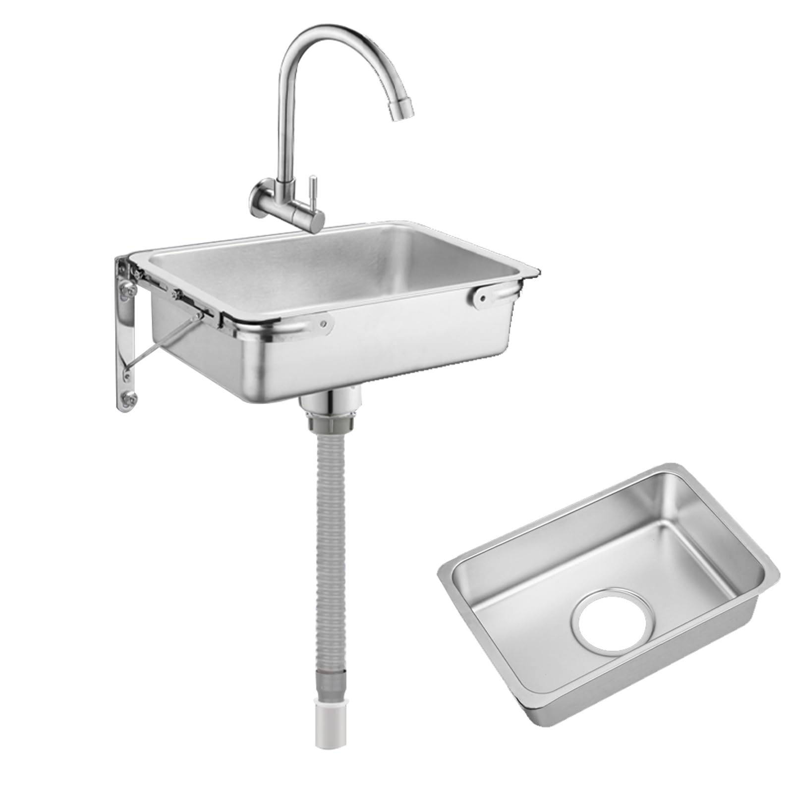 WDSOPK Stainless Steel Sink Wall-Mounted Sink Kitchen Sink Washbasin Basin with Wall-Mounted Tap and Drain Commercial Washbasin for Catering, Kitchen, Bathroom (35x25cm/13.8x9.8in)