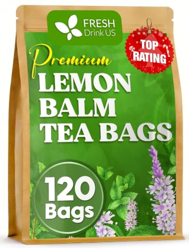 FreshDrinkUS, Premium 120 Lemon Balm Tea Bags, 100% Natural &amp; Pure, Herbal Tea, No Sugar, No Caffeine, No Gluten, Vegan.