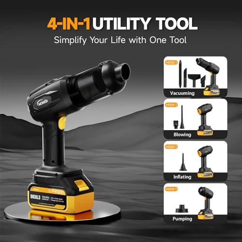 Image of Cordless Car Vacuum Cleaner, 35000pa Powerful Handheld Vacuum & Air Duster with 2 Batteries, Portable Rechargeable Vacuum for Car Detailing, Pet Hair, Home & Office(Yellow)