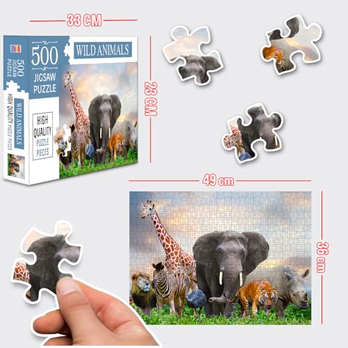 Image of Wild Animals Jigsaw Puzzles for Kids and Children - Realistic Illustration Challenging Brain Booster Gifts, Fun and Creative Game - (500 Pcs)