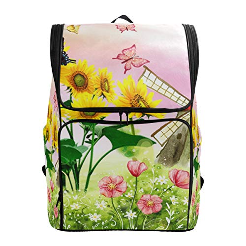 Zaino da viaggio con mulino a vento e fiori e paesaggio per computer portatile ideale per viaggi escursioni campeggio università scuola