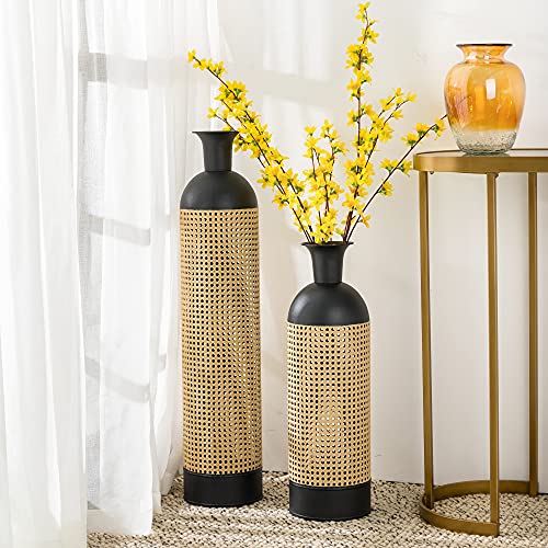Set of 2 Floor Metal Vase for Decor Hollow Out Boho Farmhouse Tall Flower Vase for Faux Flower Arrangement Large Elegant Glazed Metal Vase for Centerpiece/Table/Ground/Living Room Home Decor