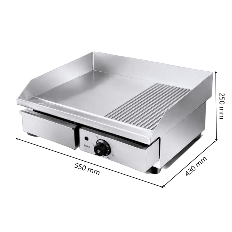 Plancha Grill Profesional 1/3 Ranurada - 2/3 Suave - 550 mm - 3000 W