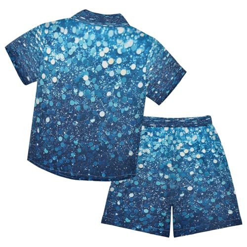 Boccsty Bright Ocean Blue Seafoam Glitter Boy Summer Shorts Sets Hawaiian Toddler Boys T-Shirt & Pants 2 Pcs 3T2