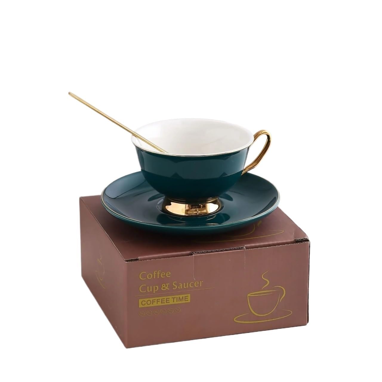 Duże ceramiczne kubki do kawy, Zestaw porcelanowego kubka do kawy i spodka ze złotą linią, wielokolorowy(5)