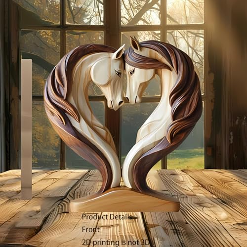 Escultura de madera tallada cabeza de caballo doble corazón miniatura 4