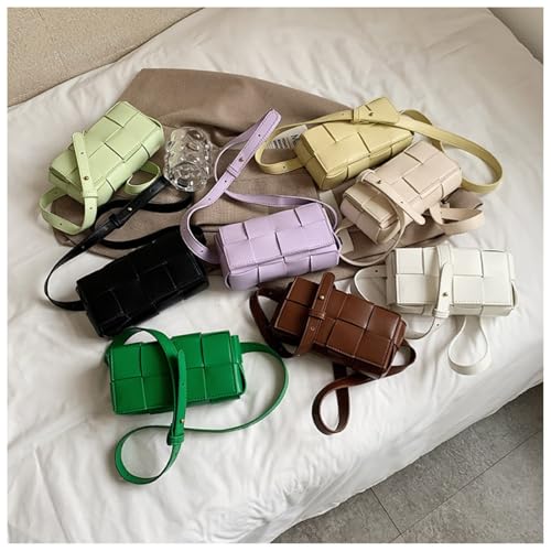Image of Mini Woven Crossbody Bag for Women, Square Shoulder Handbag Leather Clutch Purse Cute Fanny Packs with Adjustable Belt