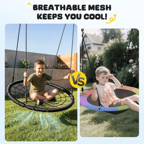 Image of Trekassy 40 inch Spider Web Saucer Tree Swing for Kids & Adults - Black | 750lbs Heavy Duty Steel Frame, 2 Hanging Straps, Durable Outdoor Net Swings for Outside, Easy Assembly for Backyard Fun