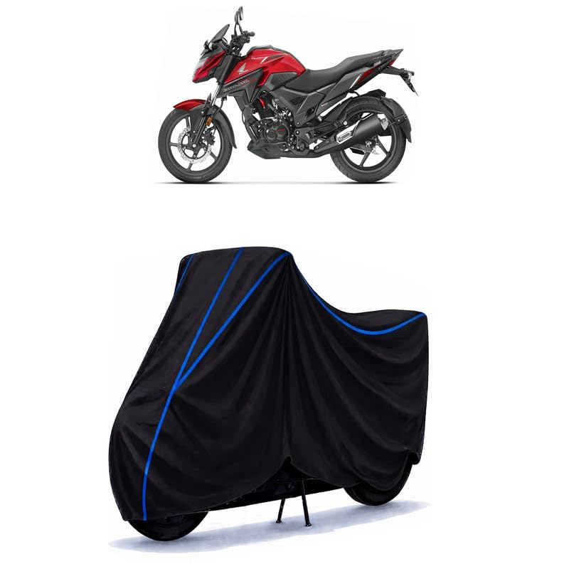 Image of X-Blade BS6 BS4 BS7 Bike Cover Water Resistant Universal Motorcycle Rain | Heavy Duty UV Protection, Dust, Scratch Indoor Outdoor All Weather with Black Blue Piping Elastic