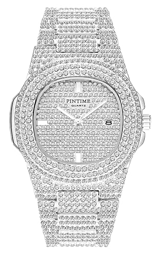 Montre analogique luxe unisexe strass bracelet acier inoxydable