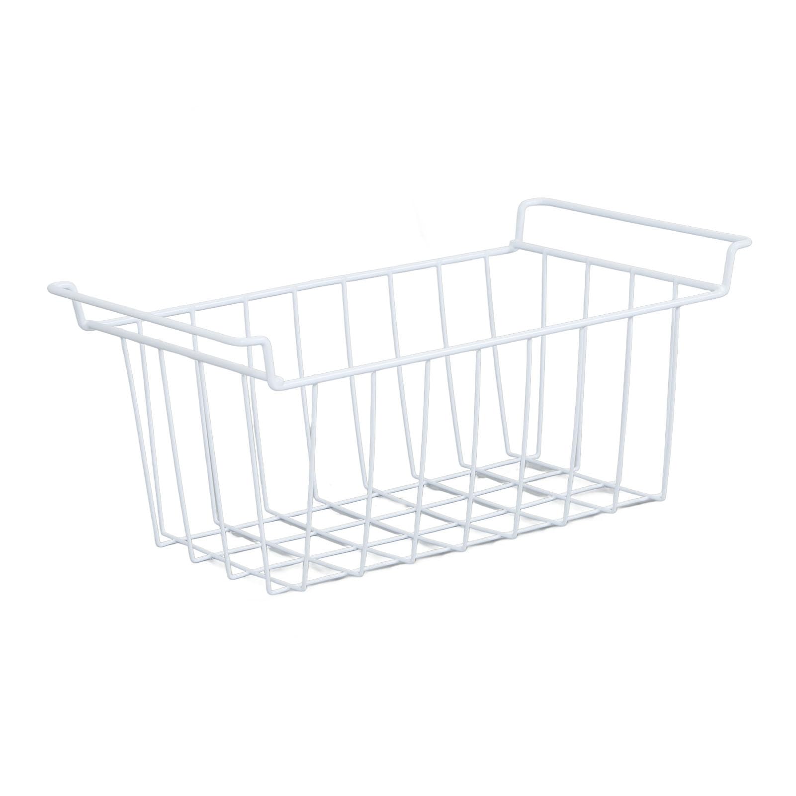 Fdit Paquete de 2 Cestas de Alambre de Metal para Congelador, Organizador de Contenedores, Estante de Almacenamiento para Refrigerador, Despensa, Gabinetes de Cocina, Armarios con (WHITE)
