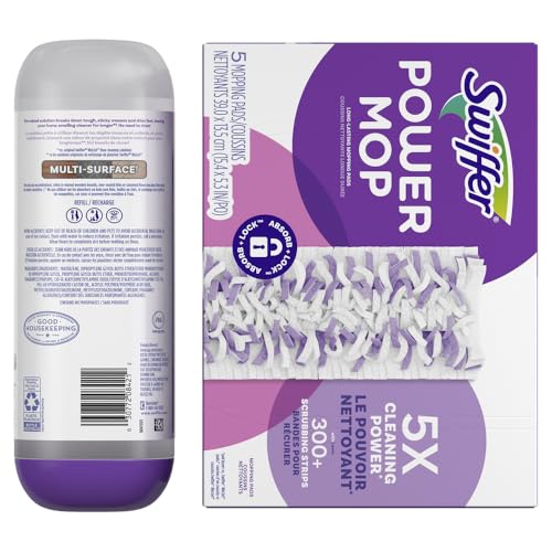 Swiffer Power Mop Refill Pack, Floor Cleaner for Mopping Tile, Vinyl, Laminate, Wood in Home, Bathroom, Kitchen, All Purpose Multi-Surface Cleaning, 5 Pads + 1 Lavender Solution - image 7