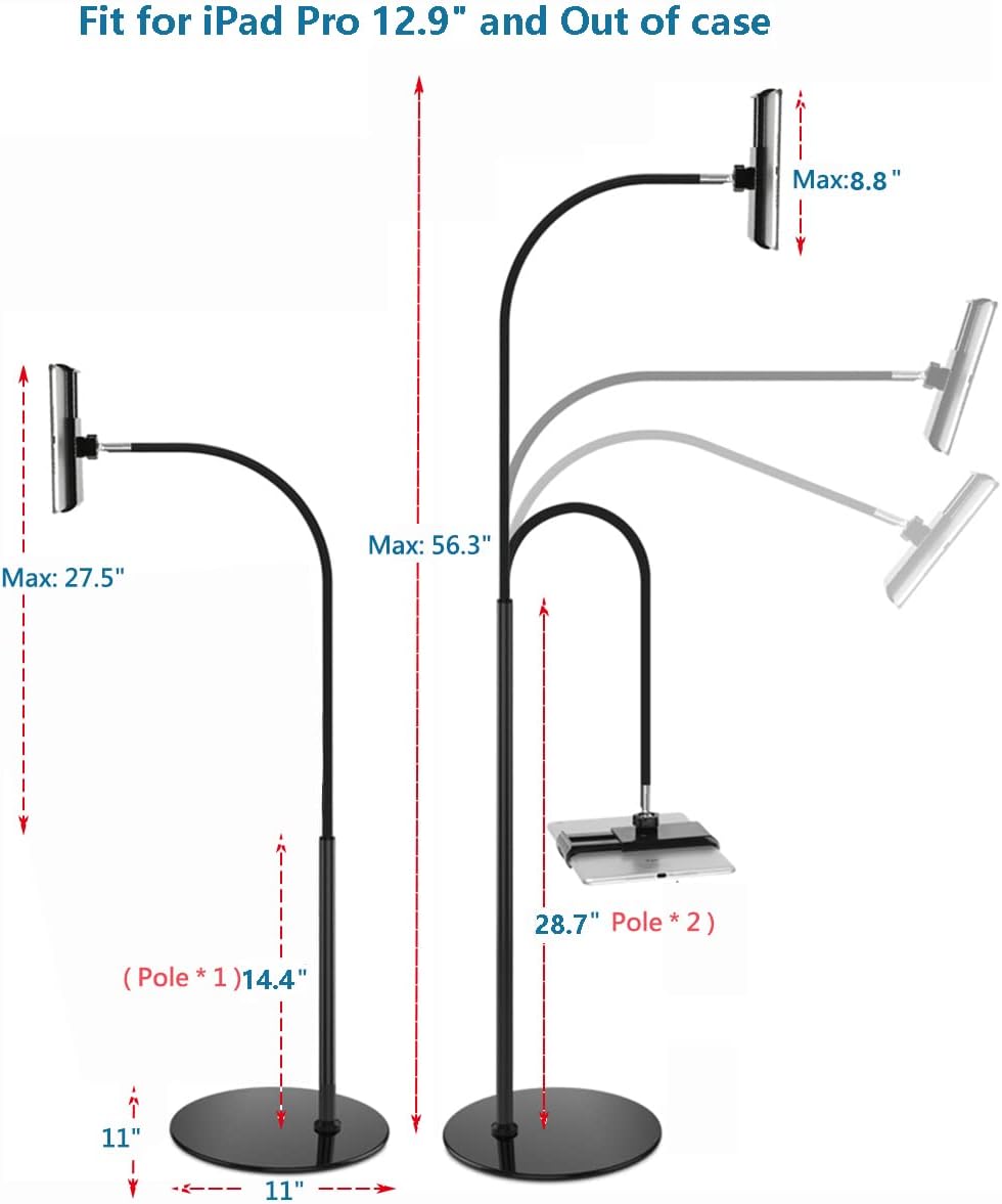 Best Cyber Monday 🔥 Gooseneck Tablet Stand Cell Phone Stand with Stable Base Adjustable 360 Degree Rotating Floor Stand for iPad Within 4-12.9 inches