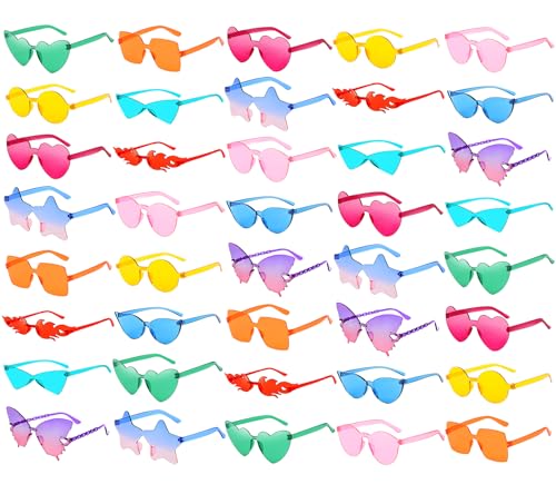 40 Mixed Style Rimless Sunglasses Retro Colored Party Glasses Funny Rimless Pool Bachelor Costume Accessories