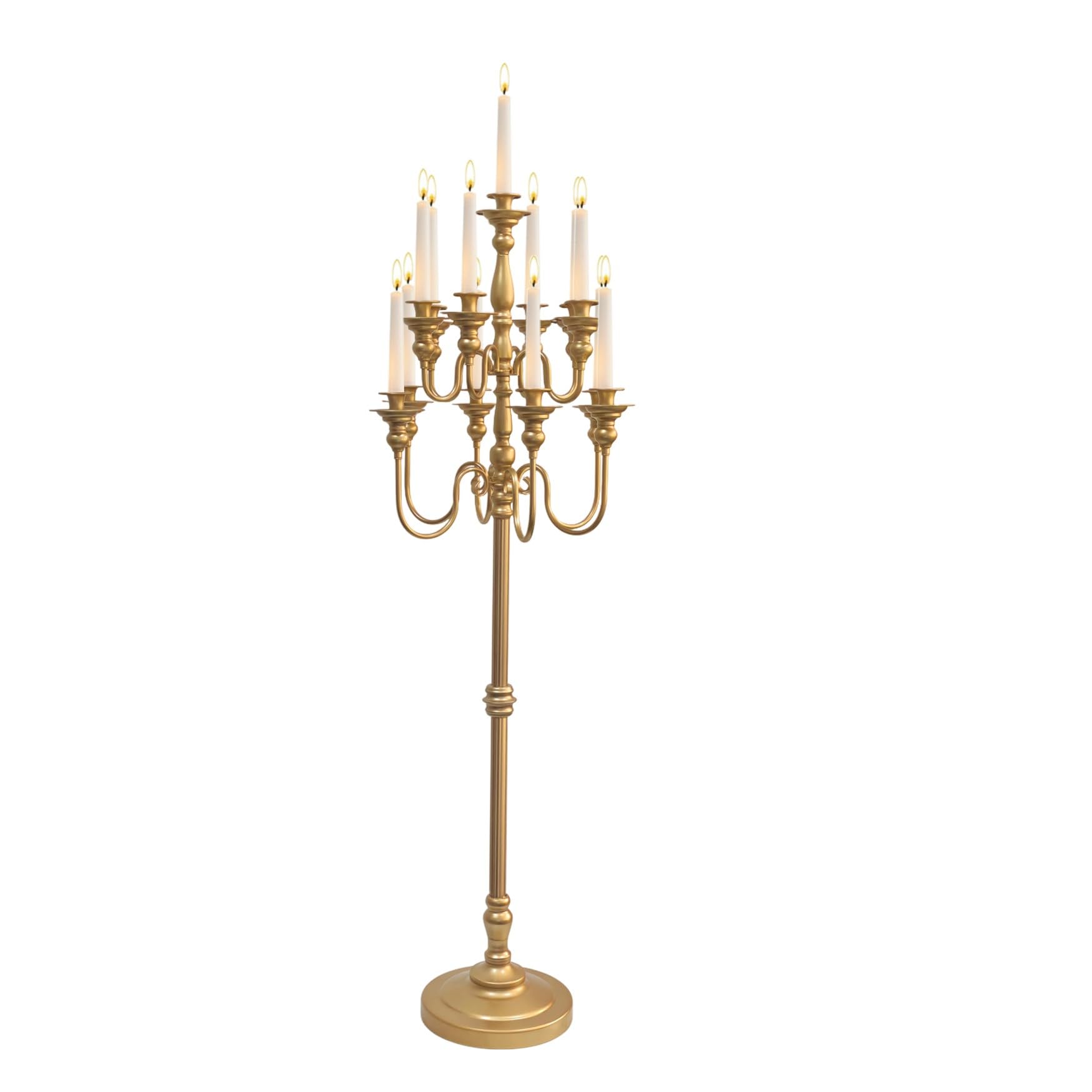 Photo 1 of Gold Candelabra Centerpiece for Wedding Event Decor, 55'' Tall Floor Candle Holders, Metal 13 Arm Floor Candelabra Centerpiece Decorations for 5 Candlesticks Party Wedding Aisle Home Decor
