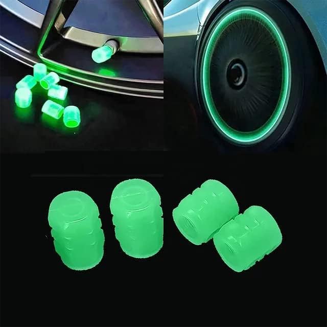 Image of New Bike Car Tyre Air Valve Caps Universal Fluorescent Tire Valve Caps for Cars & Bikes with Neon Glow Brighten Up Your Ride Instantly (Pack of 4, Green)