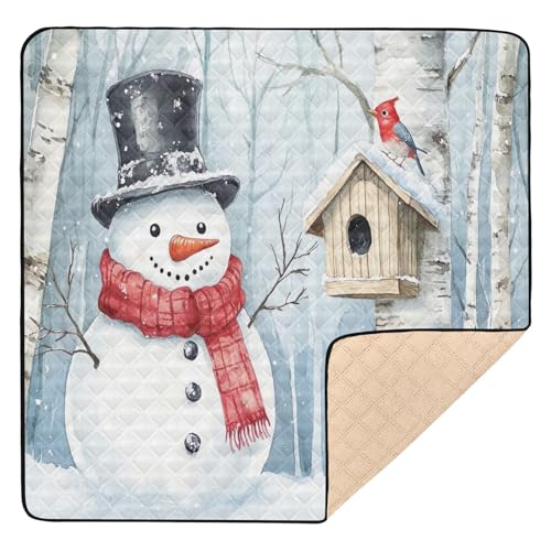 BOESI Doodle Cute Snowman Pattern Baby Play Mat, 50“ X 50” Washable Folding Crawling Mat, Baby Floor Mat, Soft, Thick, Non-Slip