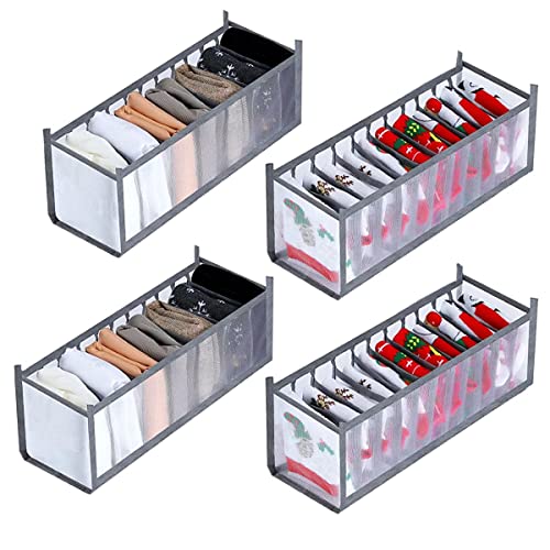 Tosoda Organizador de Ropa Interior para Cajones Cajas Plegables de Malla de Tela para Pantalones Ropa Interiores Calcetiones Medias (Gris-4 Piezas)