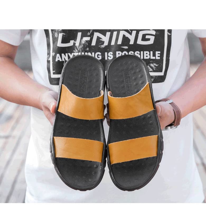 Leather Slippers Men Slip on Casual Shoes Breathable Outdoor Slides Comfortable Beach Sandals(44 Code)4