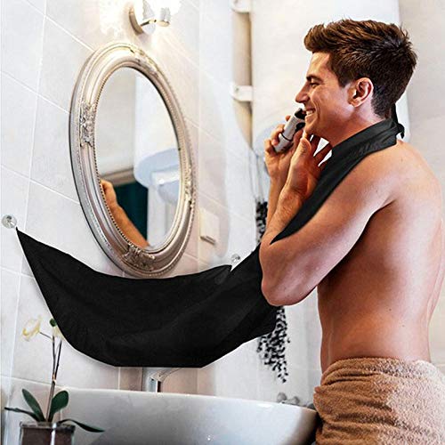 Beard Apron Shaving Hair Catcher - Beard Bib Shaving Catcher for Men, Beard Cape with Suction Cups for Shaping and Trimming, One Size Fits All - Static & Stick Free Fabric, Waterproof, Black