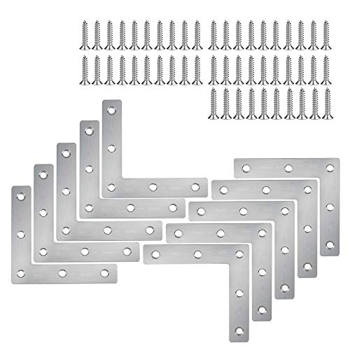 XFentech 5-12 Pieces Stainless Steel Flat Corner Brace, L Shape Repair Joining Mending Flat Plate Bracket with Screws
