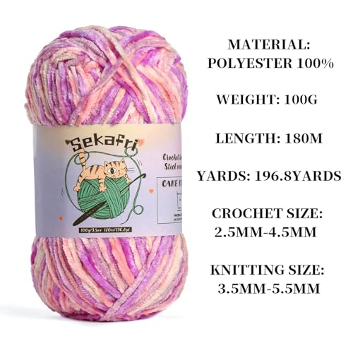 Image of 3 Pack of 300g (590yds) Fuzzy Chenille Yarn for Crocheting,Fluffy Amigurumi Crochet Yarn for DIY Craft /Hat /Clothes, Soft Velvet Baby Blanket Yarn(3 Pinkish Purple)