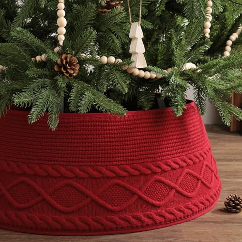 Knitted Christmas Tree Collar: Burgundy Red...
