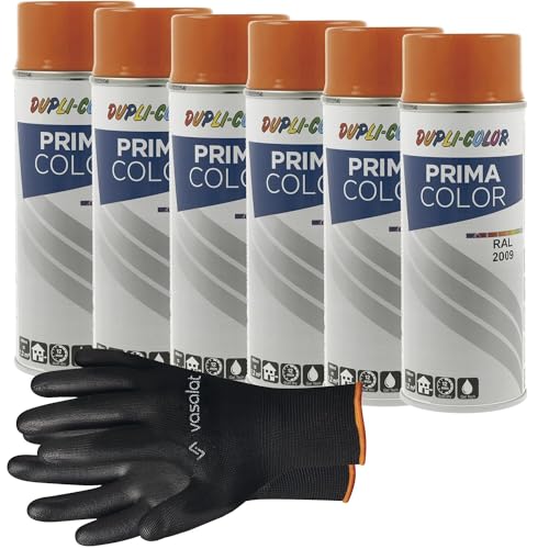 vasalat Dupli-Color Lackspray verkehrsorange glänzend RAL 2009 - Sprühlack für Metall, Kunststoff und Holz - wetterfeste Sprühfarbe für den Innen- und Außenbereich UV -beständig, 6 Stück