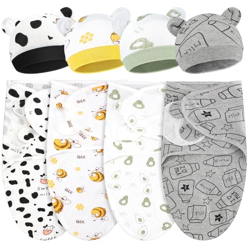 Image of Buryeah 4 Pack Swaddle Blanket Wrap with Hat