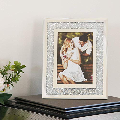 Pavilion Gift Company 85116 Glorious Occasions - Our Engagement White Crystal Mirrored 4X6 Picture Frame,, Silver #TOP2