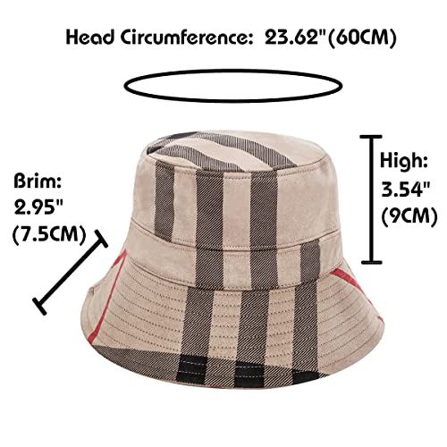 Docila Bucket Hat For Women Stylish Plaid Sun Protection Hats Foldable Checks Fisherman Cap Casual Sombrero De Copa Femme Fashionable Bob Visor Hat (Beigekhaki) #TOP2