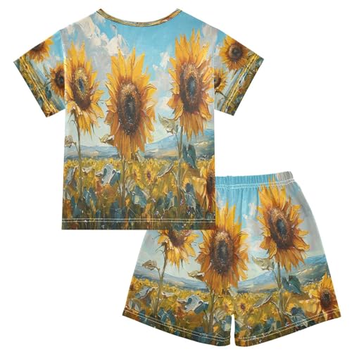 senya Short Sleeve Pajamas Sets Summer Cotton Sleepwear Oil Painting Three Sunflowers2