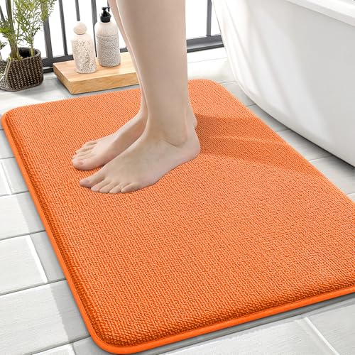 Image of OLANLY Thick Memory Foam Small Bathroom Rugs 24x16, Extra Soft Absorbent Bath Rug, Quick Dry Bath Mats, Non-Slip, Machine Washable Carpet for Bathroom, Tub and Shower, Home Decor Accessories, Orange
