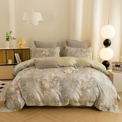 ECOCOTT Bedding 3 Piece Duvet Cover King Size–Silky Soft 100% Lyocell, Hypoallergenic & Eco-Friendly, Cooling & Breathable Serene Lily of The Valley Floral Pattern Design Bedding for Hot Sleepers