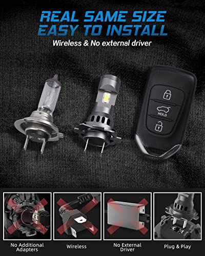 Bevinsee H7 Led Bulb, 70W 6000K White Super Bright, No Adapter Required, 1:1 Mini Halogen Size, Wireless, All-In-One H7 High/Low Headlight Fog Light Bulb, Plug And Play Conversion Kit, Pack Of 2 #TOP1