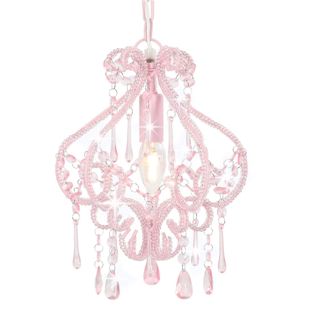 Festnight Ceiling Lamp with Beads, Ceiling Chandelier Lamps for Living Room Hanging Lamp Pink Round E14