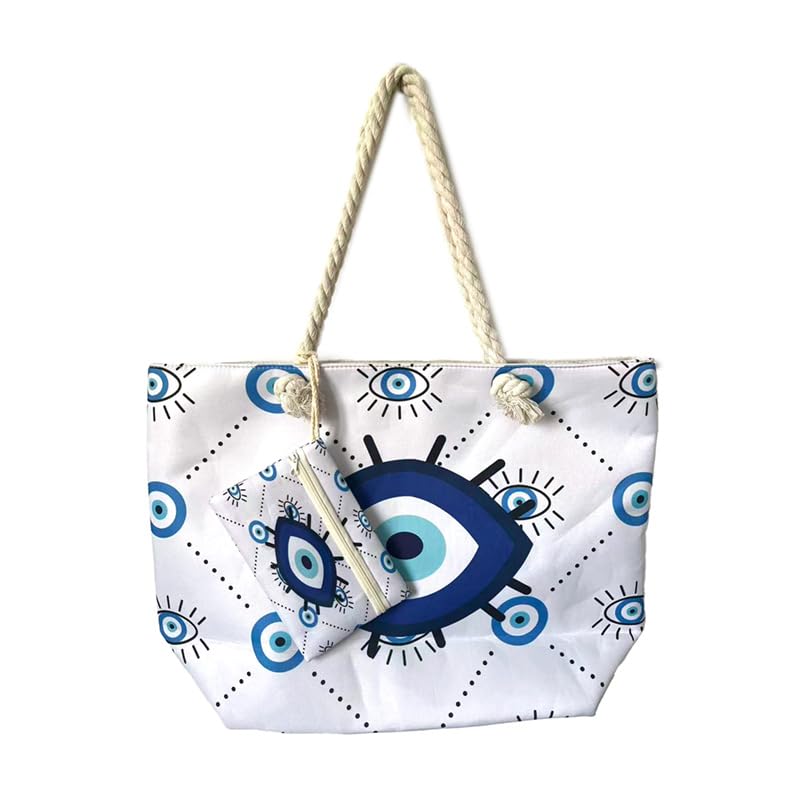 Puckator Oval Evil Eye Beach Bag - Beach Essentials - Summer Beach Bag - Beach Tote Bag - Shoulder Bag - Hobo Bucket Bag - Summer Essentials - Handbag - Holiday Bags For Women