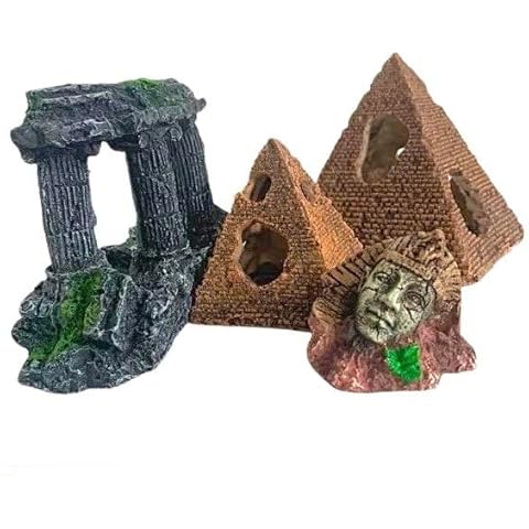 ARAWARA Aquairum Egyptian Decor with Pyramid Head, Sphinx Figure, Pillars Resins,Sunken Ancient Heritage, Fish Tank Decorations Ancient Ruins Miniature as Underwater Landscape,4PCS Cover