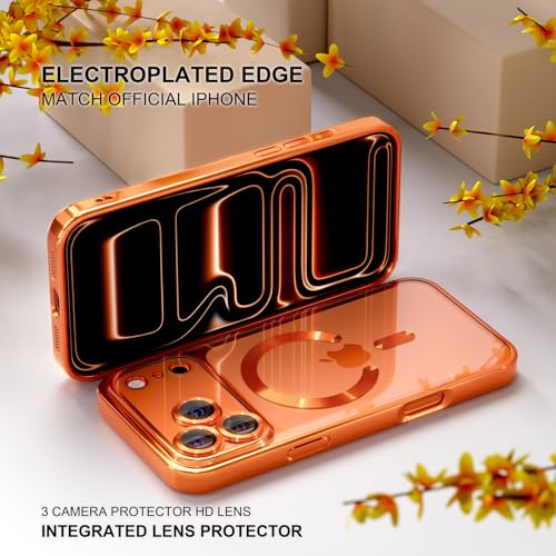 Image of Misea Magnetic for iPhone 17 Pro Case Compatible with MagSafe Orange | Never Yellowing, Military Drop Protection, Full Camera Lens Protector Plating Soft Clear Phone Case Women, Cosmic Orange