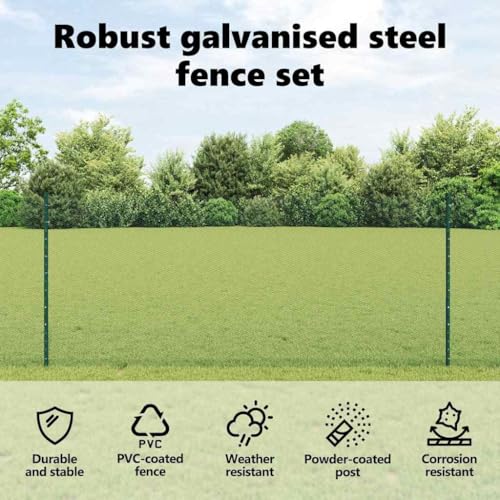 vidaXL Zaun mit Pfosten Grün 1 x 50 m Stahl und PVC, Verstellbare Außenumzäunung, moderner Gartenzaun, stabiler Raumteiler, vielseitige Sichtschutzlösung für Gärten